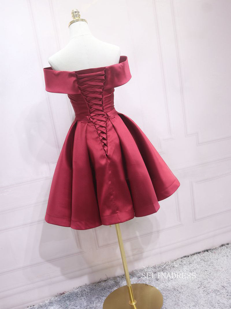 A-line Off-the-shoulder Pink Cute Homecoming Dress Satin Short Prom Dr SELINADRESS A-line Off-the-shoulder Pink Cute Homecoming Dress Satin Short Prom Dr SELINADRESS