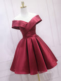 A-line Off-the-shoulder Pink Cute Homecoming Dress Satin Short Prom Dresses EDS021