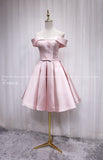 A-line Off-the-shoulder Pink Cute Homecoming Dress Satin Short Prom Dresses EDS022|Selinadress