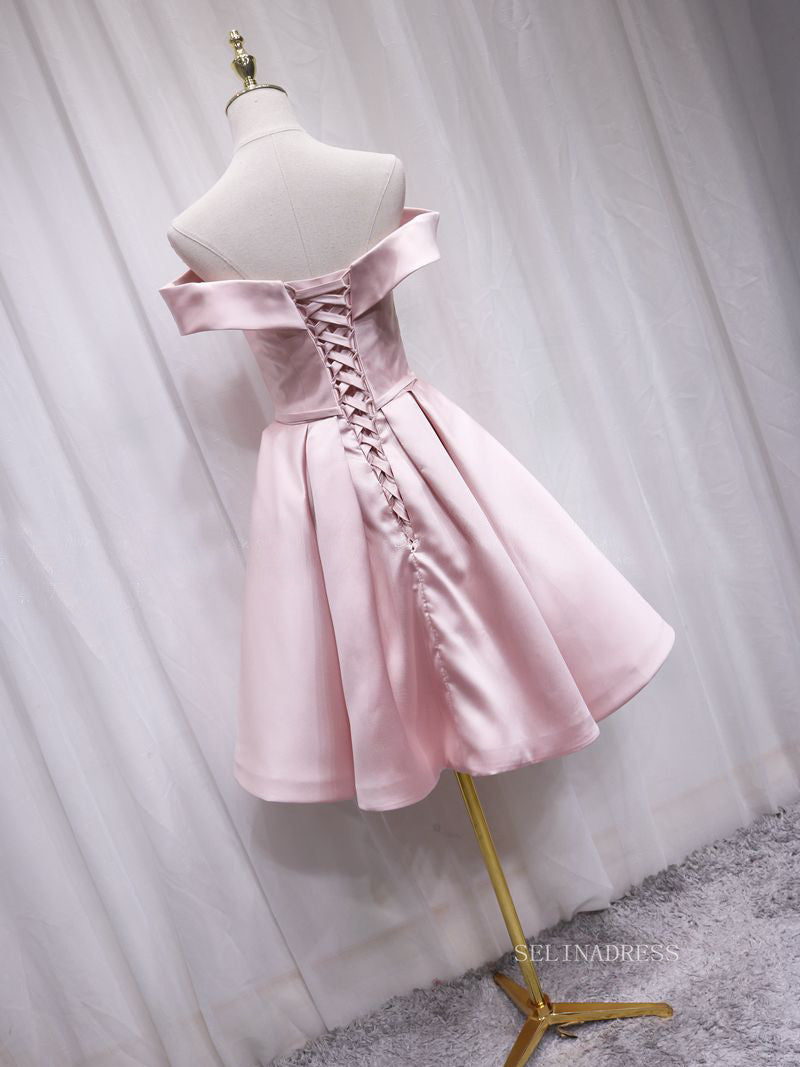A-line Off-the-shoulder Pink Cute Homecoming Dress Satin Short Prom Dr SELINADRESS A-line Off-the-shoulder Pink Cute Homecoming Dress Satin Short Prom Dr SELINADRESS