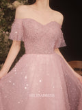 A-line Off-the-shoulder Pink Long Prom Dress Ankle-length Bridal Dresses Beaded Evening Dress OSTY010|Selinadress