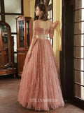 A Line Off-the-shoulder Pink Prom Dress Long Evening Dress Party Dresses OCN005|Selinadress