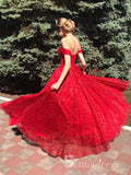 A-line Off-the-shoulder Red Prom Dresses Long Prom Dress Sparkly Evening Dress CBD235|Selinadress