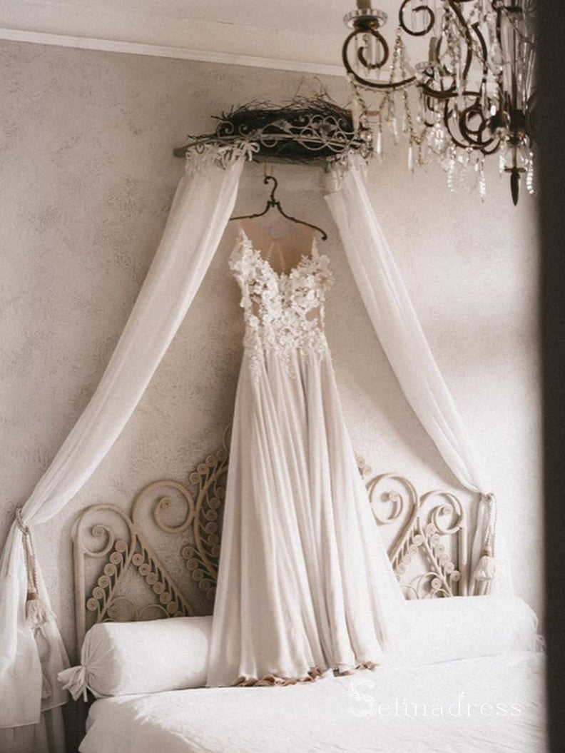 A-line Off-the-shoulder Rustic Lace Wedding Dresses Beach Wedding Gown SELINADRESS A-line Off-the-shoulder Rustic Lace Wedding Dresses Beach Wedding Gown SELINADRESS