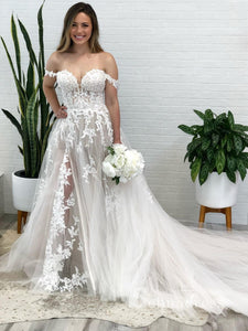 A-line Off-the-shoulder Rustic Wedding Dresses Applique Wedding Gowns CBD038|Selinadress