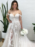 A-line Off-the-shoulder Rustic Wedding Dresses Applique Wedding Gowns CBD038|Selinadress