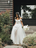 A-line Off-the-shoulder Rustic Wedding Dresses Beach Wedding Gowns MHL2857|Selinadress