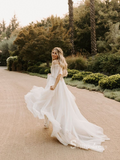 A-line Off-the-shoulder Rustic Wedding Dresses Ivory Bridal Gowns MHL2807|Selinadress