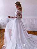 A-line Off-the-shoulder Rustic Wedding Dresses Long Sleeve Bridal Gowns CBD500|Selinadress