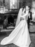 A-line Off-the-shoulder Satin Wedding Dresses Princess Romantic Bridal Gowns CBD295|Selinadress