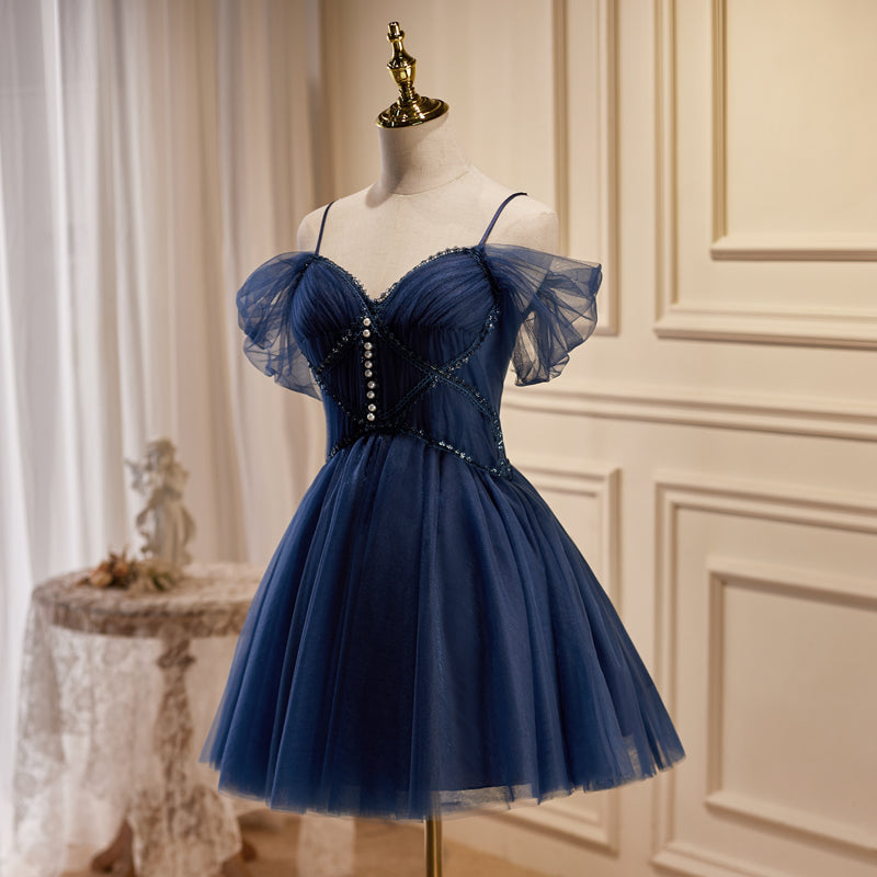 A-line Off-the-shoulder Short Prom Dress Dark Navy Homecoming Dress Cocktail Dresses lop257 A-line Off-the-shoulder Short Prom Dress Dark Navy Homecoming Dress Cocktail Dresses lop257