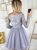 A-line Off-the-shoulder Short Prom Dress Long Sleeve Beautiful Homecoming Dresses MHL044|Selinadress