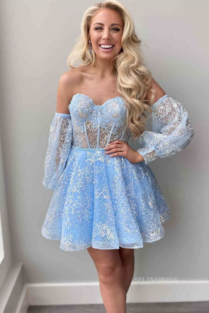 A-line Off-the-shoulder Sparkly Cute Homecoming Dress Short Prom Dress SELINADRESS A-line Off-the-shoulder Sparkly Cute Homecoming Dress Short Prom Dress SELINADRESS
