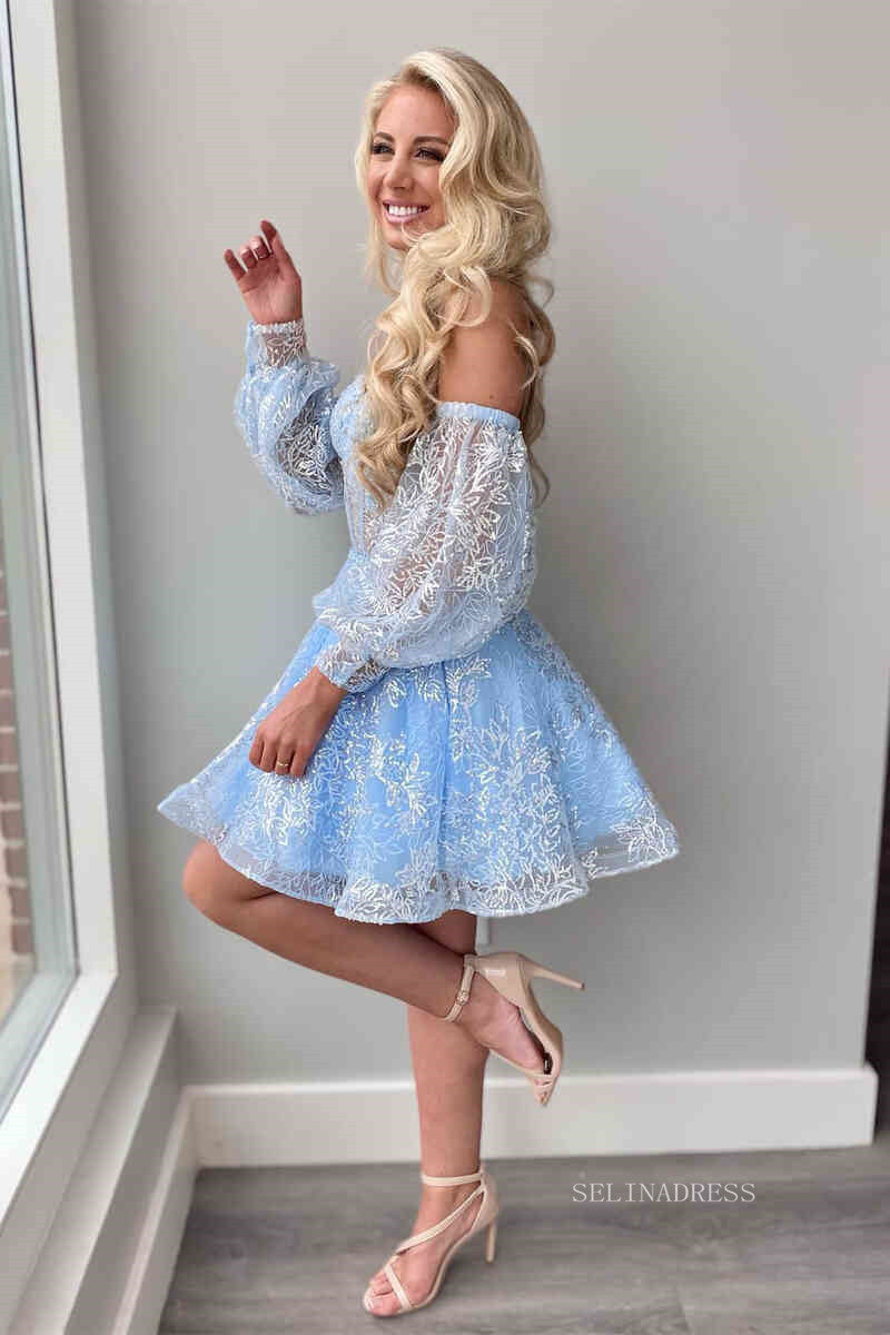 A-line Off-the-shoulder Sparkly Cute Homecoming Dress Short Prom Dress SELINADRESS A-line Off-the-shoulder Sparkly Cute Homecoming Dress Short Prom Dress SELINADRESS