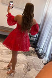 A-line Off-the-shoulder Sparkly Cute Homecoming Dress Short Prom Dresses EDS018|Selinadress