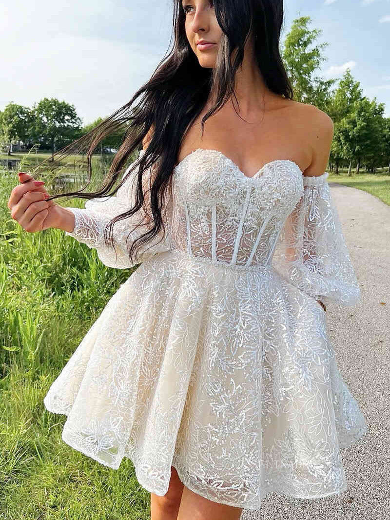 A-line Off-the-shoulder Sparkly Cute Homecoming Dress Short Prom Dress SELINADRESS A-line Off-the-shoulder Sparkly Cute Homecoming Dress Short Prom Dress SELINADRESS
