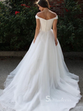 A-line Off-the-shoulder White Wedding Dress Tulle Formal Dress cbd497|Selinadress
