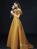 A-line Off-the-shoulder Yellow Long Prom Dress Simple Satin Evening Dresses GKF016|Selinadress