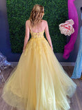 A-line One Shoulder Applique Long Prom Dresses Daffodil Evening Dresses MLK039|Selinadress