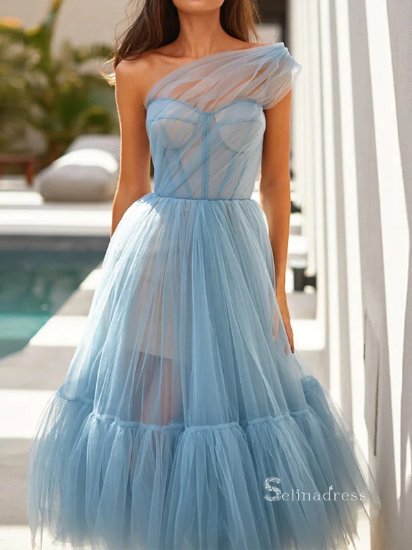A-line One Shoulder Blue Short Prom Dress Cheap Homecoming Dress RYU07 SELINADRESS A-line One Shoulder Blue Short Prom Dress Cheap Homecoming Dress RYU07 SELINADRESS