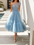 A-line One Shoulder Blue Short Prom Dress Cheap Homecoming Dress RYU071