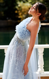 A-line One Shoulder Sequins Prom Dress Tulle Light Sky Blue Evening Gowns #POL056|Selinadress