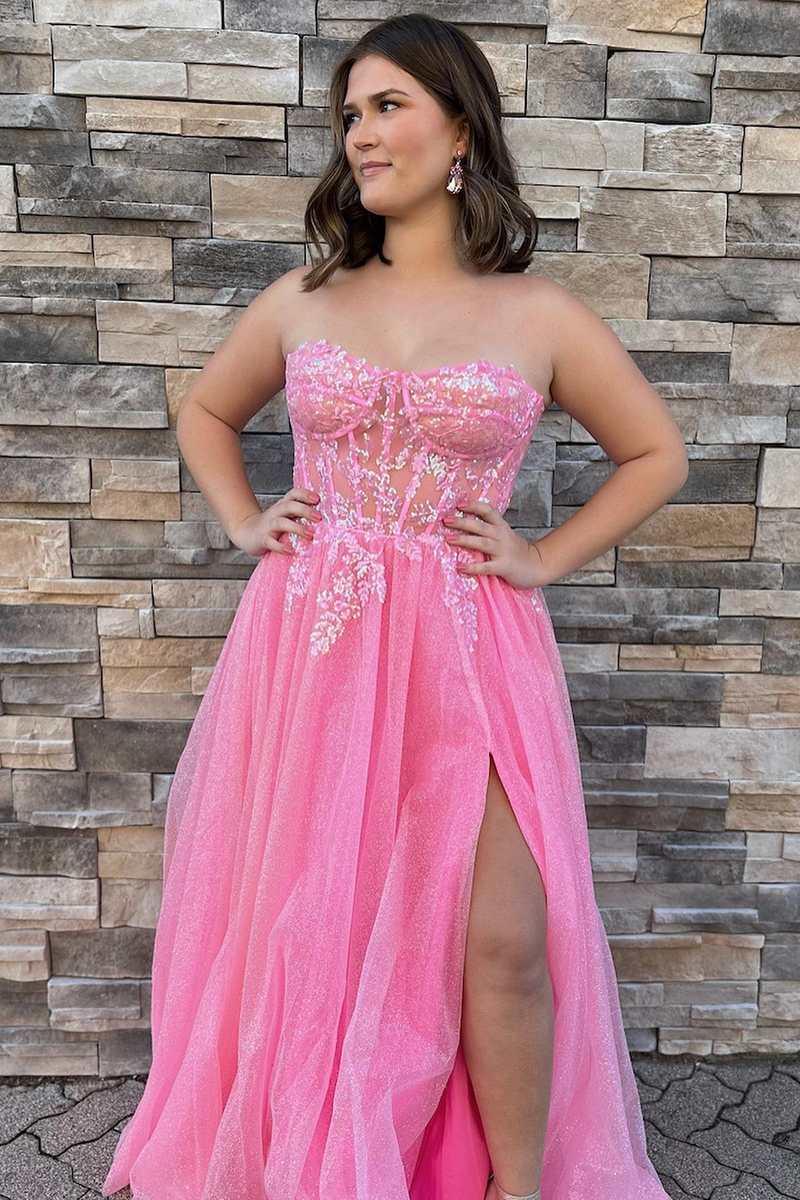 A-line Pink Floral Lace Sweetheart Lace-up Back Shiny Prom Gown #QWE00 SELINADRESS A-line Pink Floral Lace Sweetheart Lace-up Back Shiny Prom Gown #QWE00 SELINADRESS