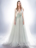 A-line Prom Dresses Long Cheap Modest V neck Prom Dress Evening Dresses SED094|Selinadress
