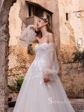 A-line Romantic Long Sleeve Wedding Dress Boho Lace Bridal Dresses RYU023|Selinadress