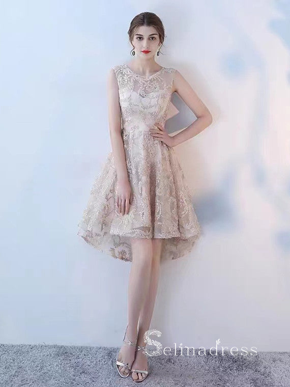 A-line Scoop Anomalistic High Low Cute Short Prom Dress Lace Homecoming Dresses #MHL128|Selinadress