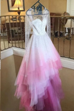 A-line Scoop Beautiful Long Sleeve Wedding Dresses Ombre Pink Bridal Dresses JKW215|Selinadress