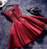 A line Scoop Burgundy Homecoming Dresses Cheap Short Prom Dress #MHL060|Selinadress