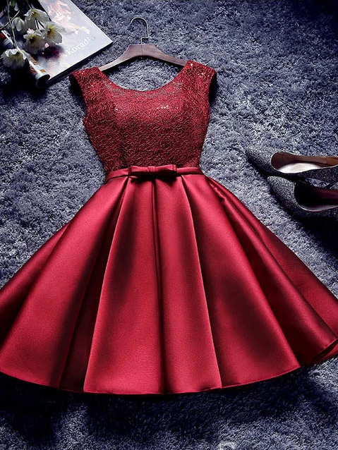 A line Scoop Burgundy Homecoming Dresses Cheap Short Prom Dress #MHL060|Selinadress