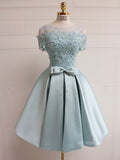 A-line Scoop Cute Homecoming Dress Applique Blue Short Prom Dresses EDS030|Selinadress