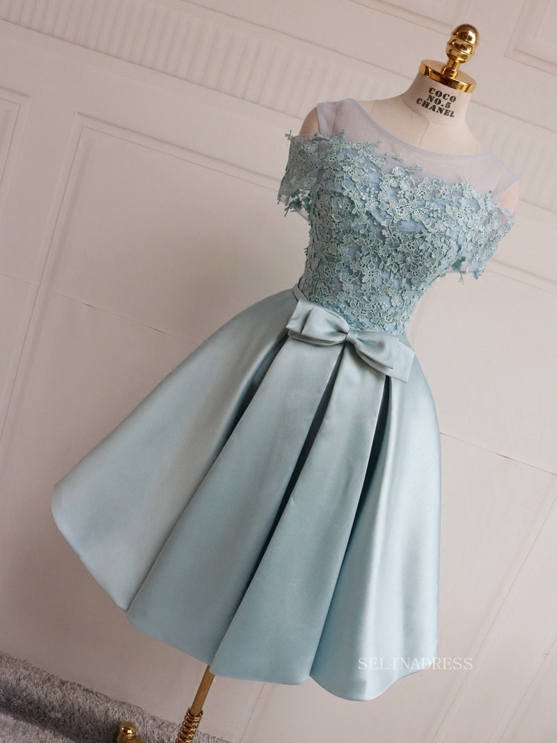 A-line Scoop Cute Homecoming Dress Applique Blue Short Prom Dresses ED SELINADRESS A-line Scoop Cute Homecoming Dress Applique Blue Short Prom Dresses ED SELINADRESS