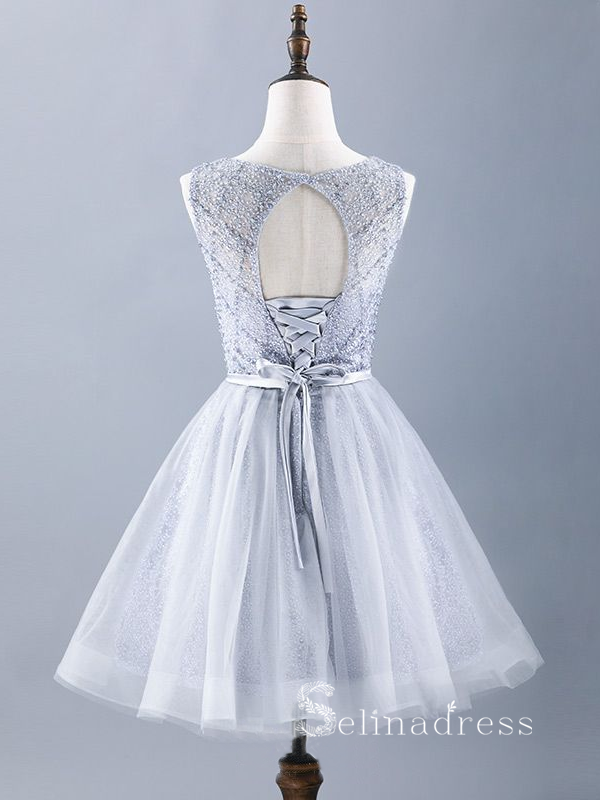 A-line Scoop Gray Cheap Short Prom Dress Beaded Homecoming Dresses #MH SELINADRESS A-line Scoop Gray Cheap Short Prom Dress Beaded Homecoming Dresses #MH SELINADRESS