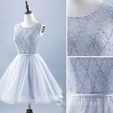 A-line Scoop Gray Cheap Short Prom Dress Beaded Homecoming Dresses #MHL134|Selinadress、