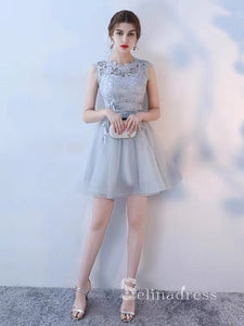 A-line Scoop Gray Lace Short Prom Dress Cute Homecoming Dresses #MHL129|Selinadress