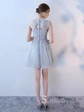 A-line Scoop Gray Lace Short Prom Dress Cute Homecoming Dresses #MHL129|Selinadress