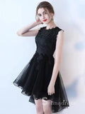 A-line Scoop High Low Lace Short Prom Dress Black Homecoming Dresses #MHL130|Selinadress