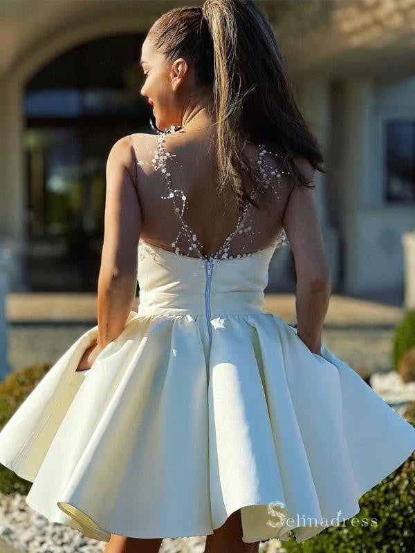 A-line Scoop Ivory See Through Beaded Short Prom Dress Homecoming Dres SELINADRESS A-line Scoop Ivory See Through Beaded Short Prom Dress Homecoming Dres SELINADRESS