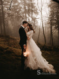 A-line Scoop Long Sleeve Applique Lace Wedding Dresses Rustic Wedding Gowns CBD091|Selinadress