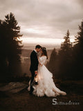 A-line Scoop Long Sleeve Applique Lace Wedding Dresses Rustic Wedding Gowns CBD091|Selinadress