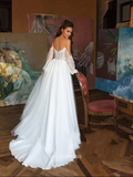 A Line Scoop Long Sleeve Wedding Dresses Tulle Beach Wedding Dresses GRDK001|Selinadress