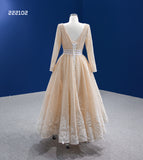A-line Scoop Neck Long Sleeve Tea Length Prom Dress Evening Gowns RSM222102|Selinadress