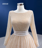 A-line Scoop Neck Long Sleeve Tea Length Prom Dress Evening Gowns RSM222102|Selinadress