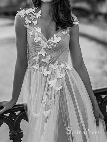 A-line Scoop Neck See Through Open Back Wedding Dresses With Butterfly SELINADRESS A-line Scoop Neck See Through Open Back Wedding Dresses With Butterfly SELINADRESS
