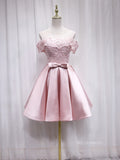A-line Scoop Pink Lace Cute Homecoming Dress Short Prom Dresses EDS020|Selinadress