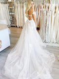 A-line Scoop See Through Rustic Wedding Dresses White Applique Bridal Gowns MHL175|Selinadress