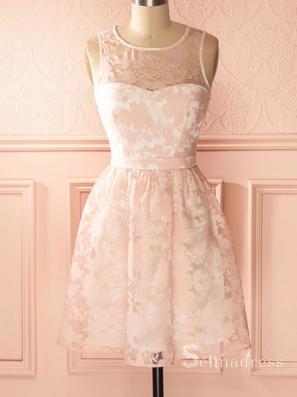 A-line Scoop Cute Short Prom Dress Pink Prom Dresses Homecoming Dress MHL049|Selinadress